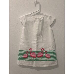 Crown & Ivy Kids White Flamingo Pique Dress Green Stripes 2T